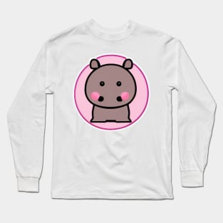 hippo on pink background Long Sleeve T-Shirt